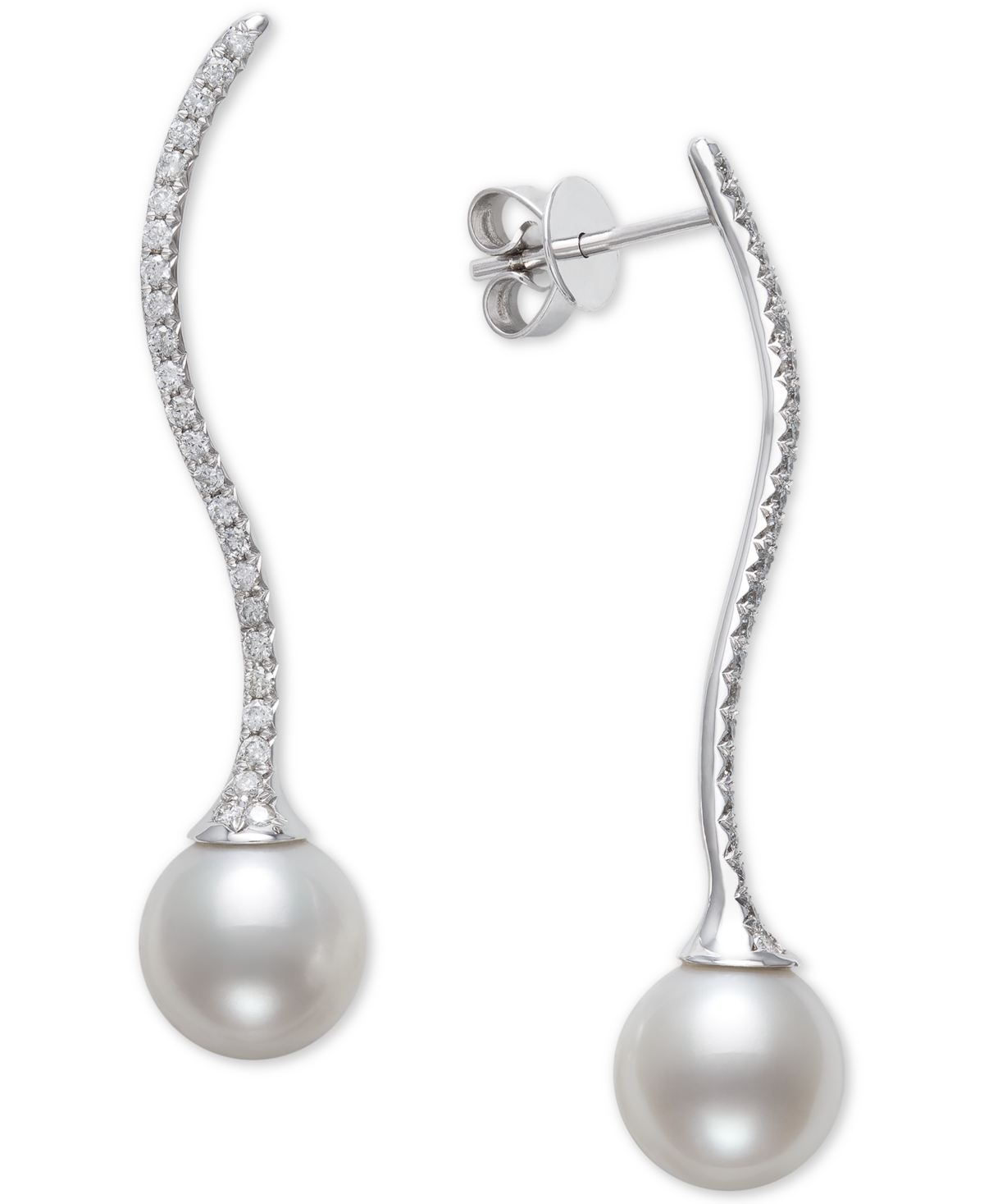 Belle de Mer Cultured Freshwater Pearl (9mm) & Diamond (3/8 ct. t.w.) Swirl Drop Earrings in 14k Created for Macy's - White Gold