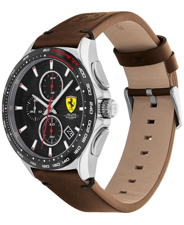 Ferrari Men's Chronograph Pilota Evo Brown Leather Strap Watch 44mm