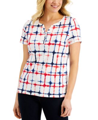 Karen Scott - Women's Firecracker Printed Henley Top
