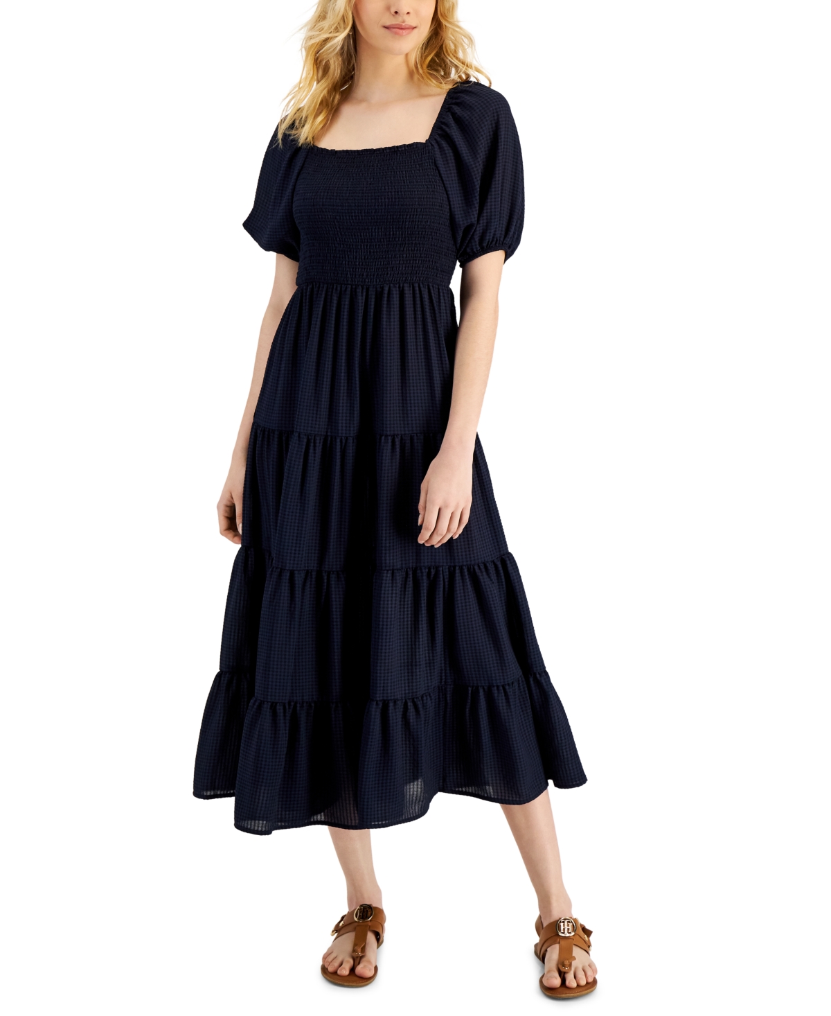 Tommy Hilfiger Women's Smocked Midi Dress In Sky Capt | ModeSens