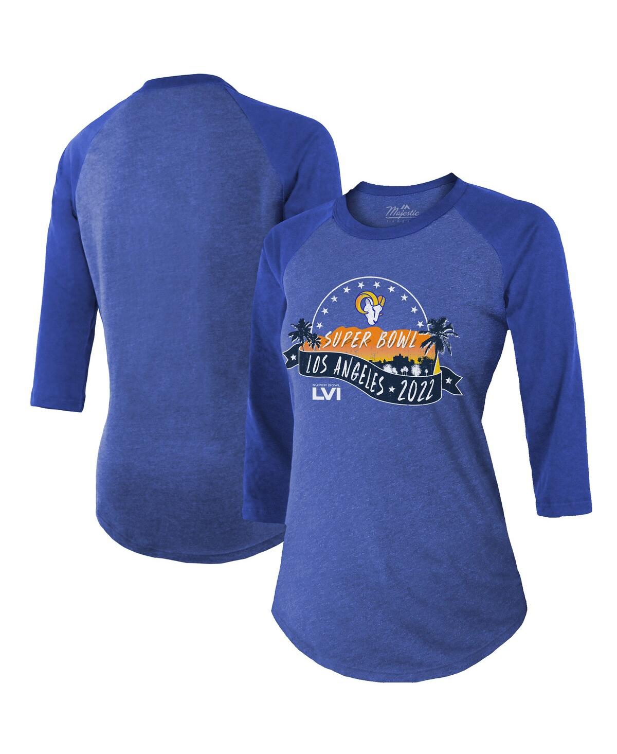 Women's Majestic ThreadsLos Angeles Rams Super Bowl Lvi Bound Hollywood Tri-Blend 3/4-Sleeve T-shirt - Heathered Royal