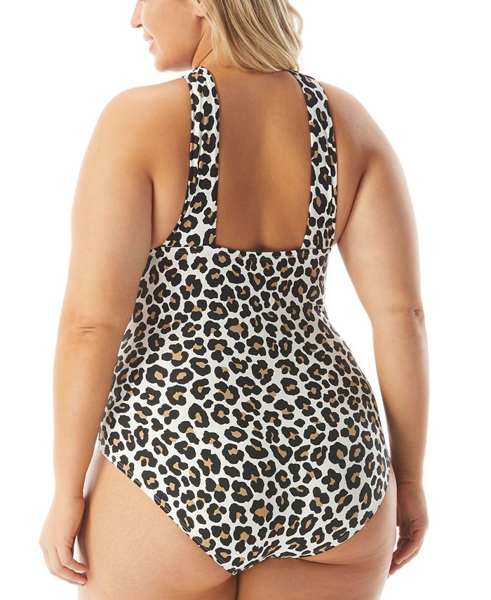 Michael Kors Plus Size Animal Print Shirred One Piece Swimsuit