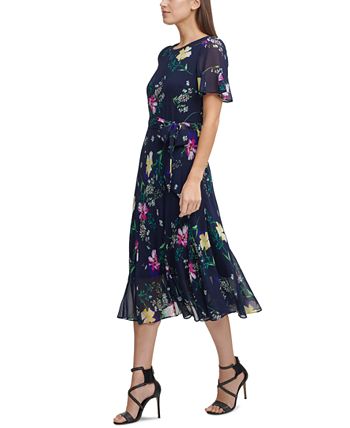 DKNY Petite Printed Godet-Skirt Midi Dress - Macy's