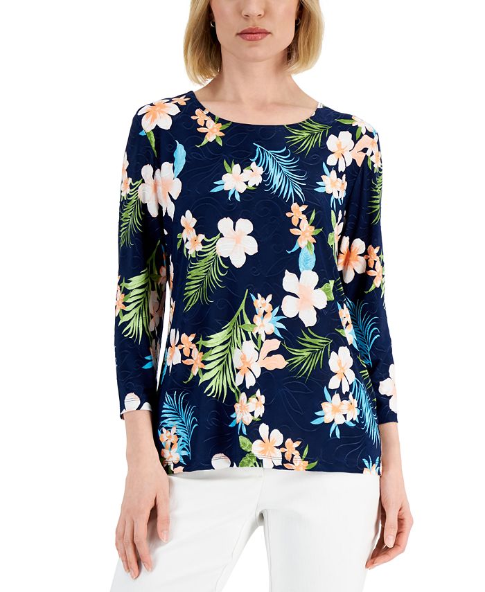 JM Collection 3/4-Sleeve Printed Top, Created for Macy's - Macy's
