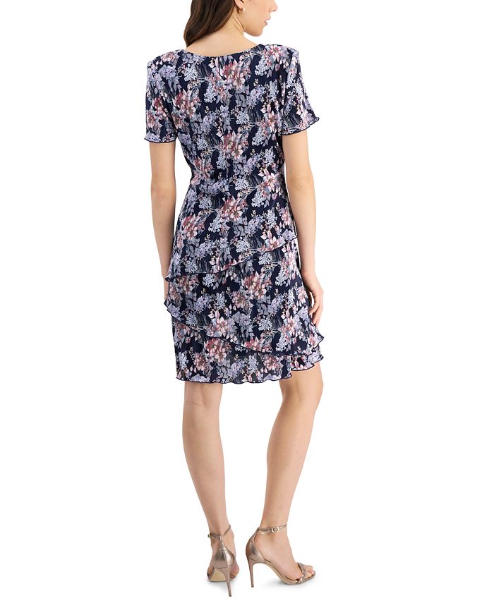Connected Pleated Printed Tiered Sheath Dress - Macy's