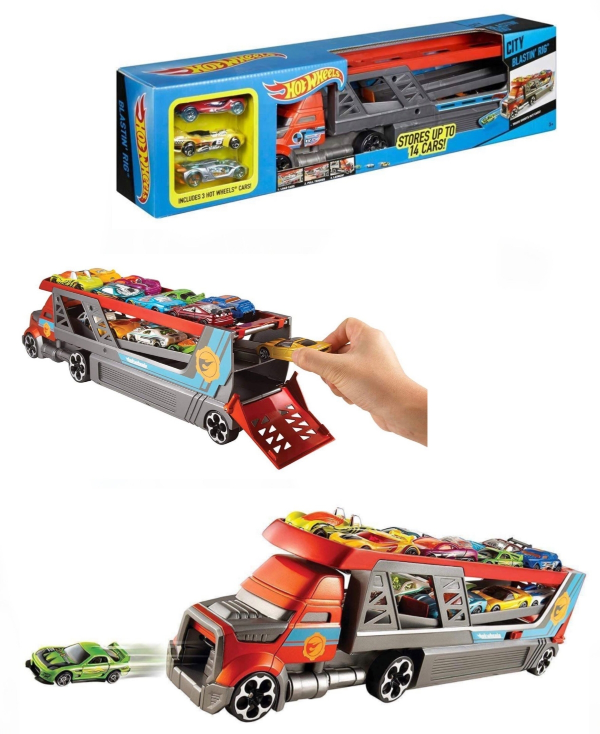 Mattel Hot Wheels Car Blasting Big Rig Play Toy Truck Set, 4 Pieces In Multi Colored Plastic