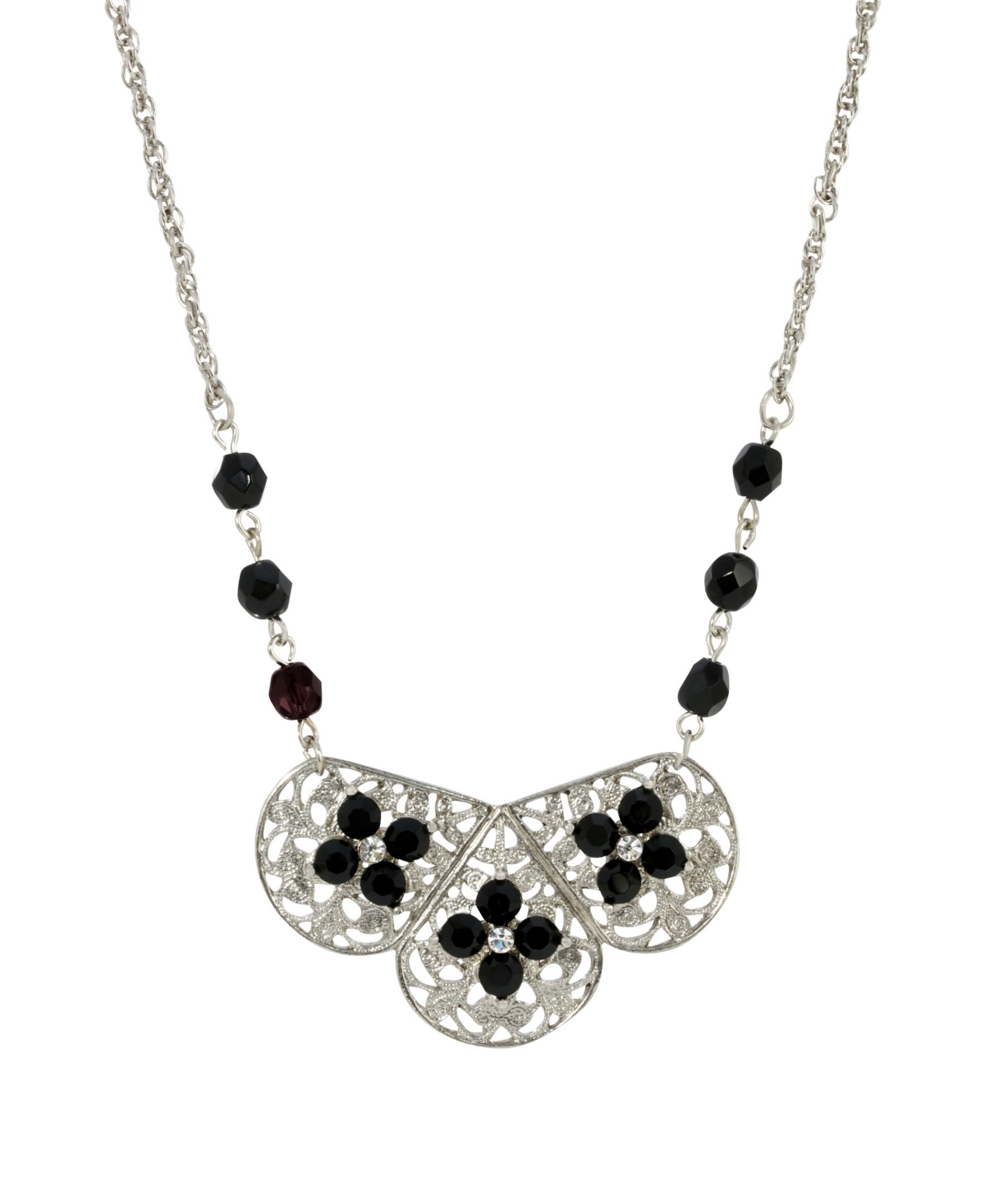 2028 Women's Filigree Flower Necklace In Black