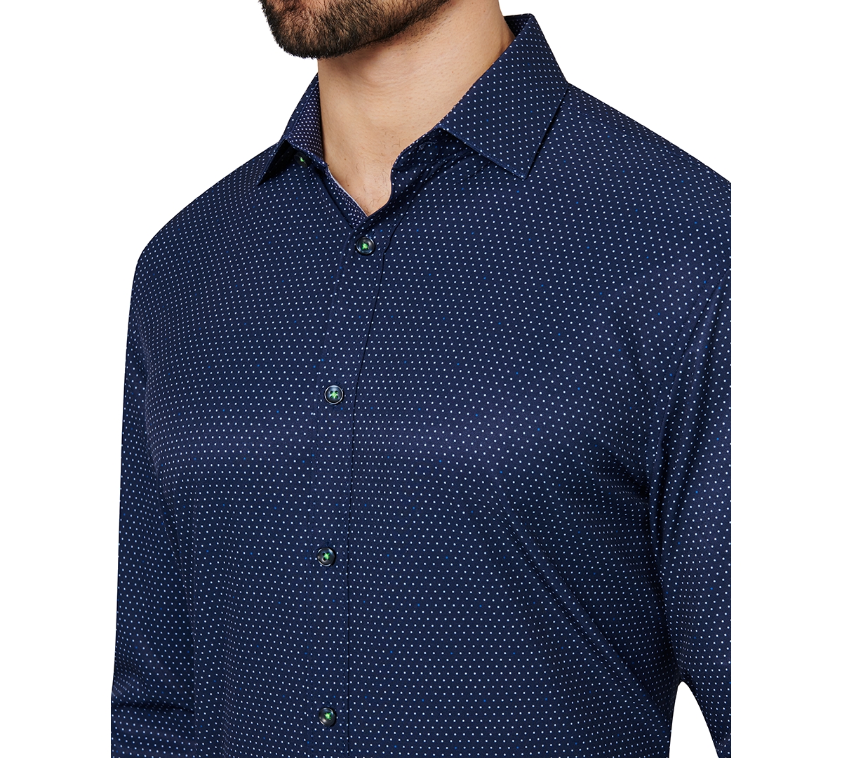 Men's Regular Fit Non-Iron Dot-Print Performance Stretch Dress Shirt