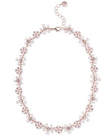 Rose Gold-Tone Crystal & Imitation Pearl Flower Collar Necklace, 17" + 2" extender, Created for Macy's