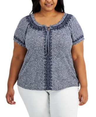 Style & Co - Plus Size Embroidered Puff-Sleeve Top