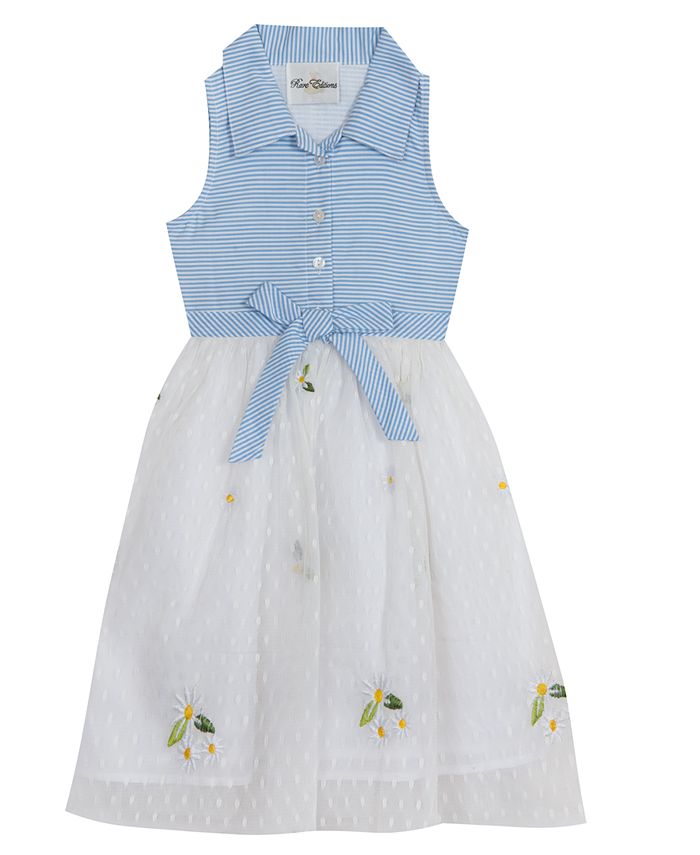 Rare Editions Little Girls Blue White Stripe Poplin Shirt to Daisy Mesh  Skirt Dress & Reviews - Dresses - Kids - Macy's