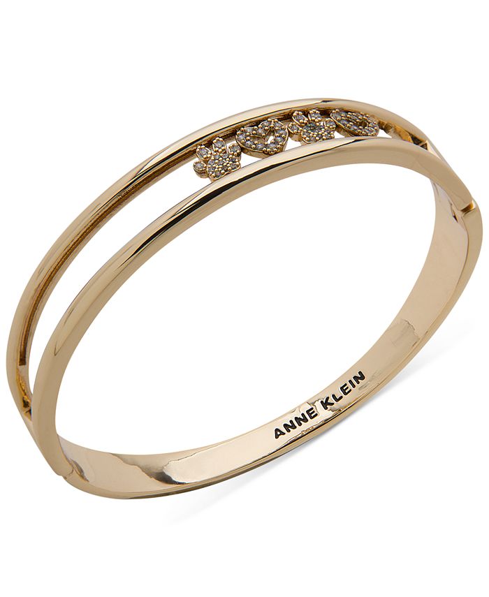 Anne Klein Gold Tone Pav Crystal Paw Print Love Bangle Bracelet