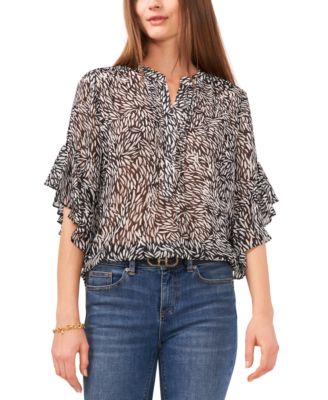 Vince Camuto - Plus Size Flutter-Sleeve Henley-Neck Top