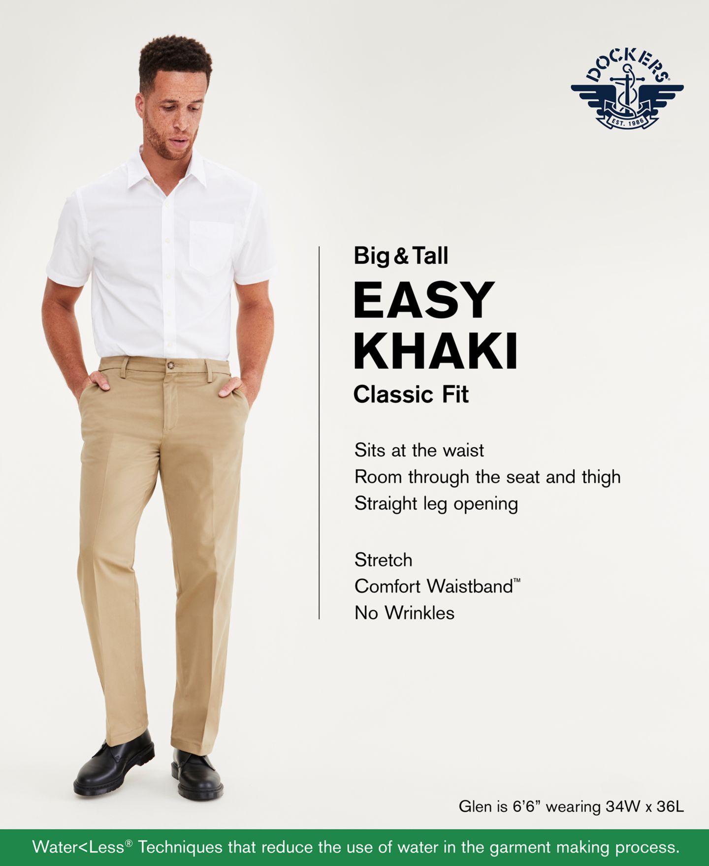 Мужские брюки Dockers Big & Tall Easy Classic Fit Khaki Stretch, цвет: Чёрный — фото 4