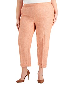 Plus Size Linen Pull-On Ankle Pants