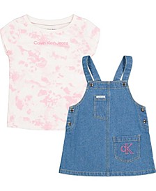 Little Girls Tie-Dye Logo T-shirt and Denim Skirtall Set, 2 Piece
