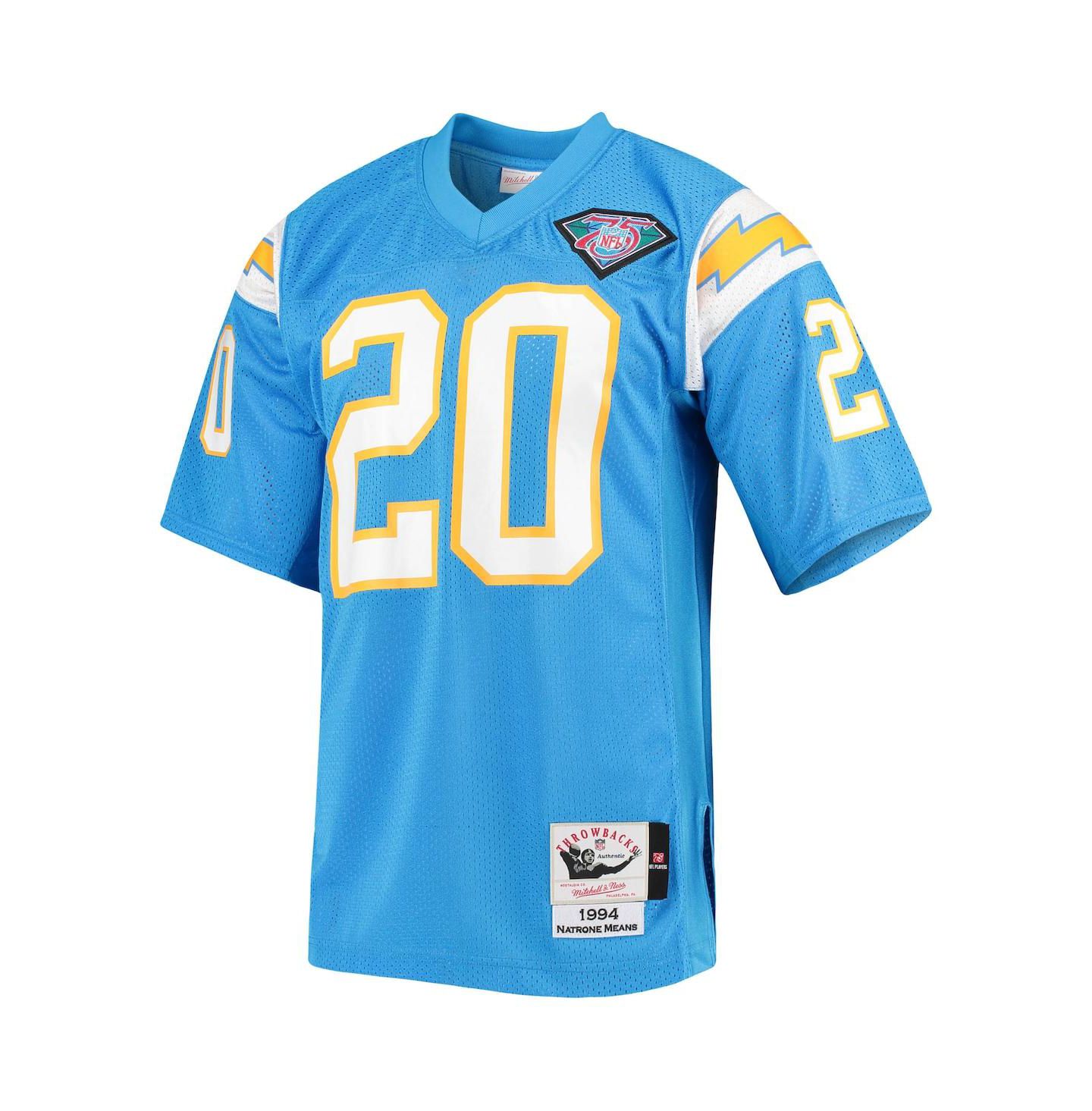 Мужской топ Mitchell & Ness Natrone Means Powder Blue Los Angeles Chargers Authentic Retired Player Jersey — фото 3