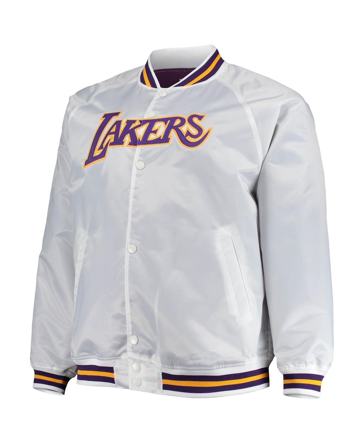 Men's Mitchell & NessLos Angeles Lakers Big and Tall Hardwood Classics Raglan Satin Full-Snap Jacket - White