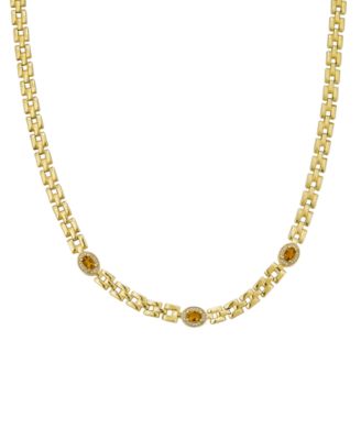 Macy's - Amethyst (1-1/5 ct. t.w.) & White Topaz (1/20 ct. t.w.) Panther Link 17" Collar Necklace in 14k Gold-Plated Sterling Silver (Also in Sky Blue Topaz)