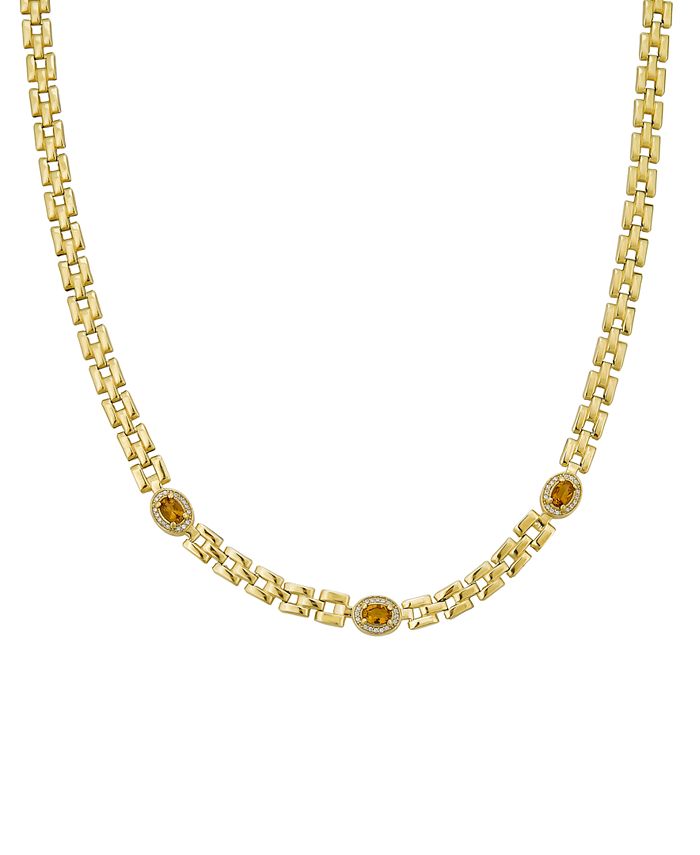 Macy's - Citrine (1-1/5 ct. t.w.) & White Topaz (1/20 ct. t.w.) Panther Link 17" Statement Necklace in 14k Gold-Plated Sterling Silver