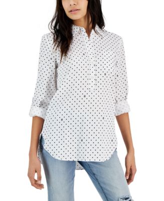 売れ筋商品|||トミー ヒルフィガー カットソー トップス レディース Plus Size Cotton llic Clip-Dot Popover Tunic, Exclusively at Macy's Bright White Tommy Hilfiger Plus Size Cotton Metallic Clip-Dot Popover