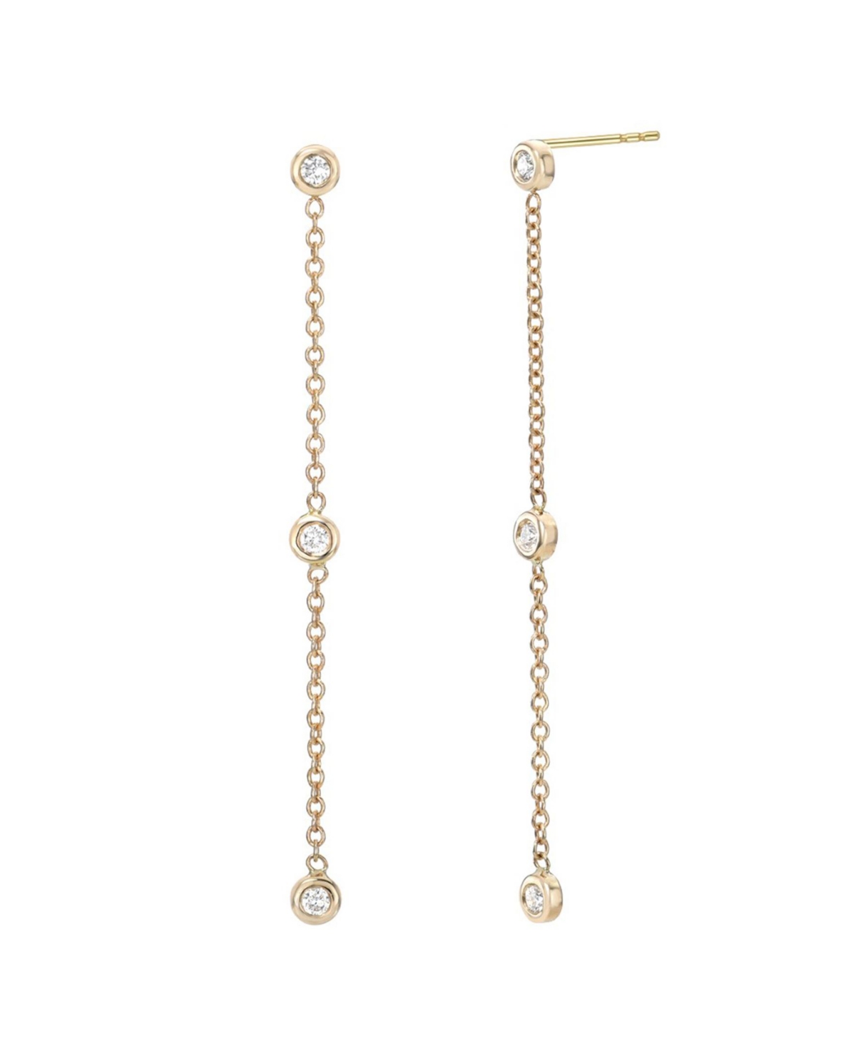 Triple Bezel Diamond Drop Earrings - Gold