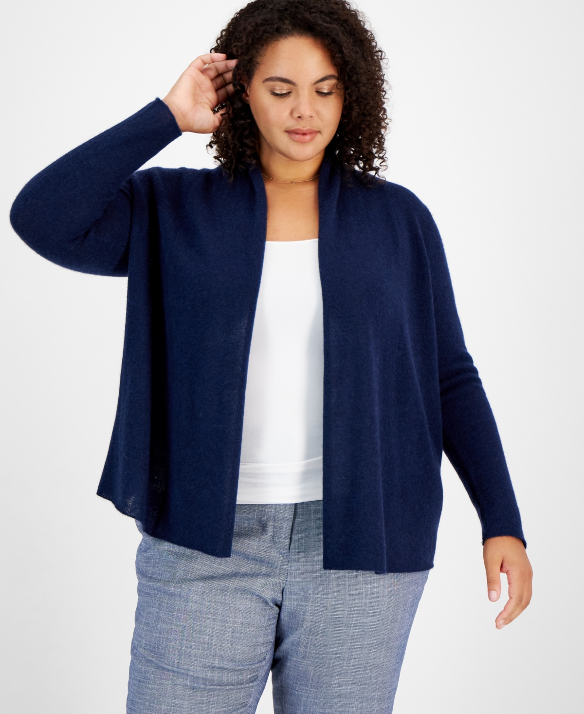 CHARTER CLUB PLUS SIZE 100% CASHMERE CARDIGAN, CREATED FOR MACY'S