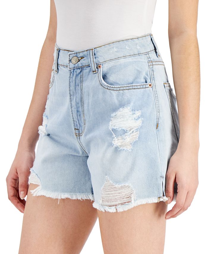 Vanilla Star Juniors' Ripped Denim Boyfriend Shorts Macy's