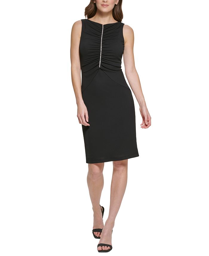 Calvin Klein Ruched Rhinestone-Embellished Dress - Macy's