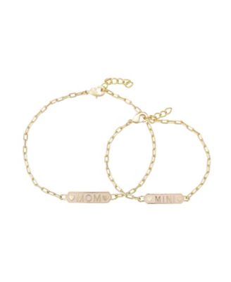 Photo 1 of Mom and Mini Bracelet Set, 2 Pieces - One for "mom" and one for "mini". This adjustable bracelet set makes the perfect gift for the stylish mother daughter duo in your life. - Set in 14k gold flash plated brass metal - Approx. length for "mom" bracelet: 7