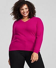 Plus Size Cashmere Wool Blend V-Neck Sweater, Created for Macy's