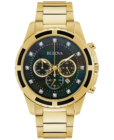 Мужские часы Bulova Chronograph Diamond (1/20 ct. t.w.) Gold-Tone Stainless Steel Bracelet Watch 44mm