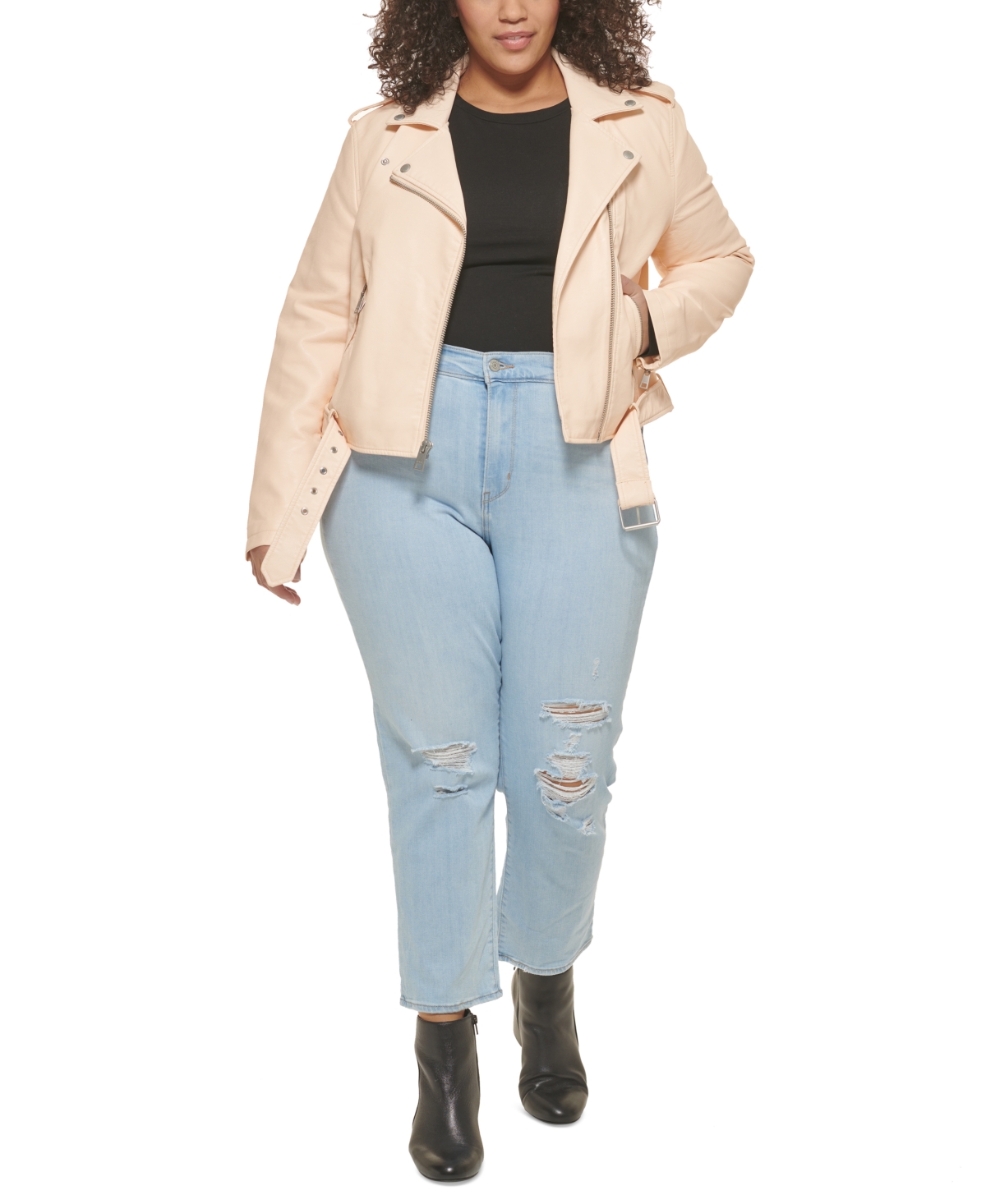 Levi's Plus Size Faux Leather Belted Motorcycle Jacket In Neutral