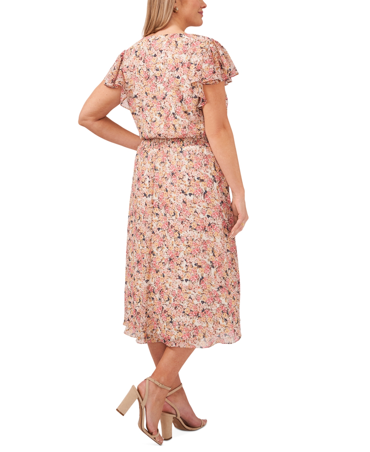Shop Msk Plus Size Flutter-sleeve Midi Dress In Pink,olive,gold