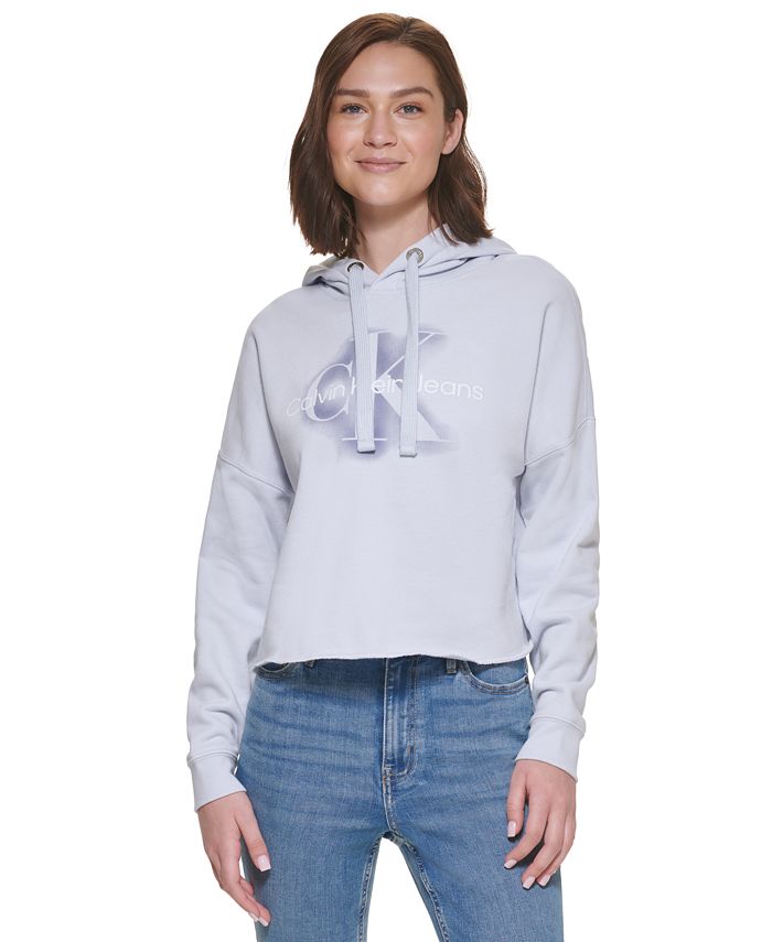 naar voren gebracht gewelddadig fout Calvin Klein Jeans Airbrushed Monogrammed Logo Cropped Raw Hem Hoodie &  Reviews - Tops - Juniors - Macy's