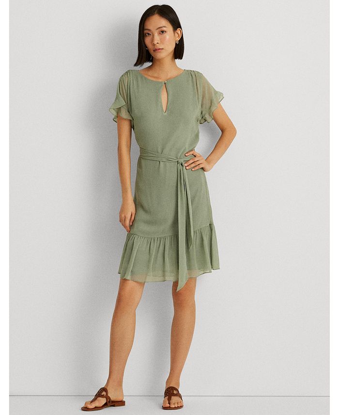 Lauren Ralph Lauren Ruffle Sleeve Crinkled Georgette Dress Macy s