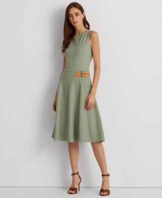 送料関税込【LAUREN RALPH LAUREN】BUCKLE-TRIM PONTE DRESS Lauren Ralph Lauren Women's Ruffle-Trim Satin Shift Cocktail