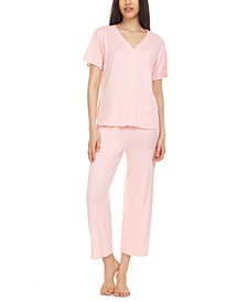 Solid Short-Sleeve Top and Capri Pants Pajama Set