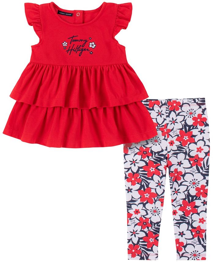 Hilfiger Girls Tiered Babydoll Logo Tunic and Floral Leggings, 2 Piece Set Macy's