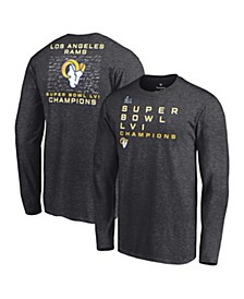 Men's Branded Heather Charcoal Los Angeles Rams Super Bowl LVI Champions Roster Signature Long Sleeve T-shirt