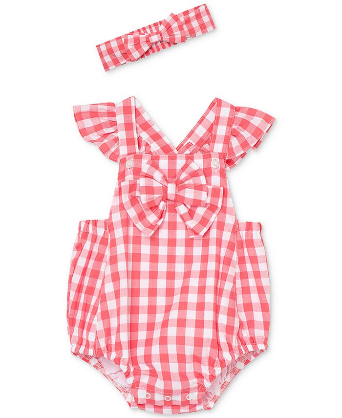 Little Me Baby Girls Gingham Bubble Romper & Headband - Macy's