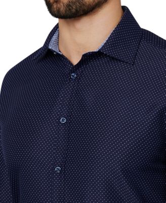 Men's Regular Fit Dot Print Wrinkle Free Performance Dress Shirt