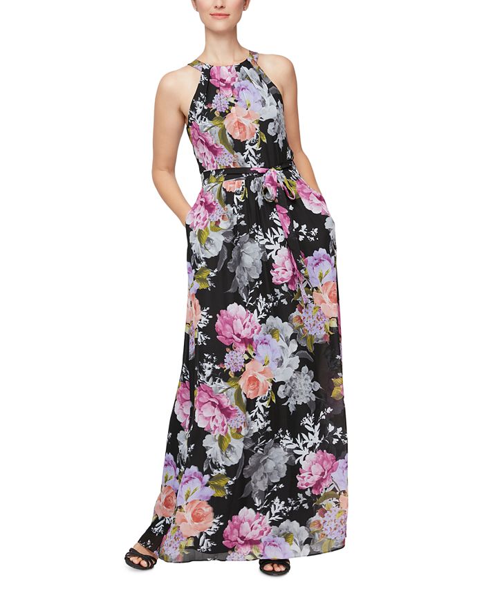 SL Fashions Women's Belted Halter Maxi Dress - Macy's