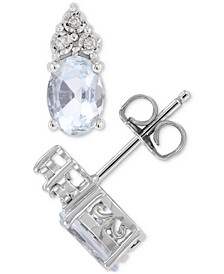 Aquamarine (1-1/3 ct. t.w.) & Diamond Accent Crown Stud Earrings in Sterling Silver