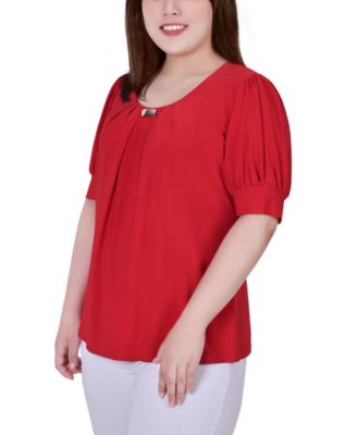 Plus Size Short Balloon Sleeve Top with Hardware