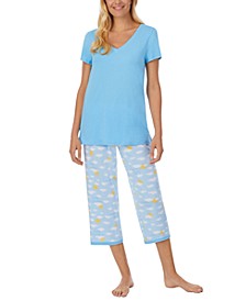 V-Neck and Cropped Pants Pajama Set