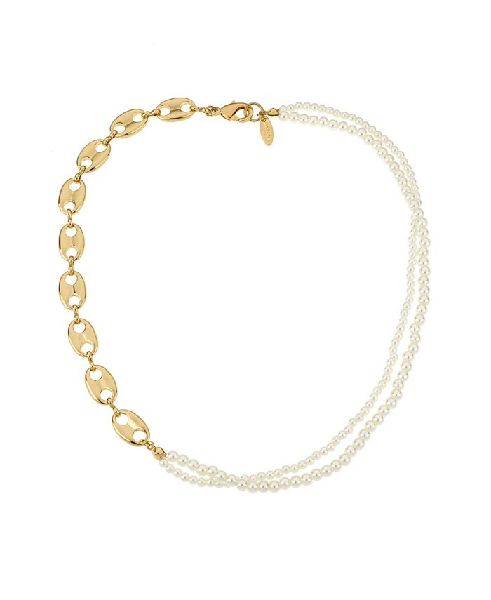 ETTIKA 18K Gold Plated Link Chain and Cultured Freshwater Pearl Beaded ...