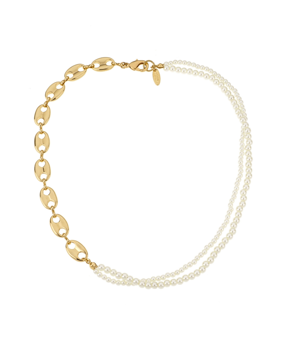 18K Gold Plated Link Chain and Cultured Freshwater Pearl Beaded Necklace - Gold-Tone