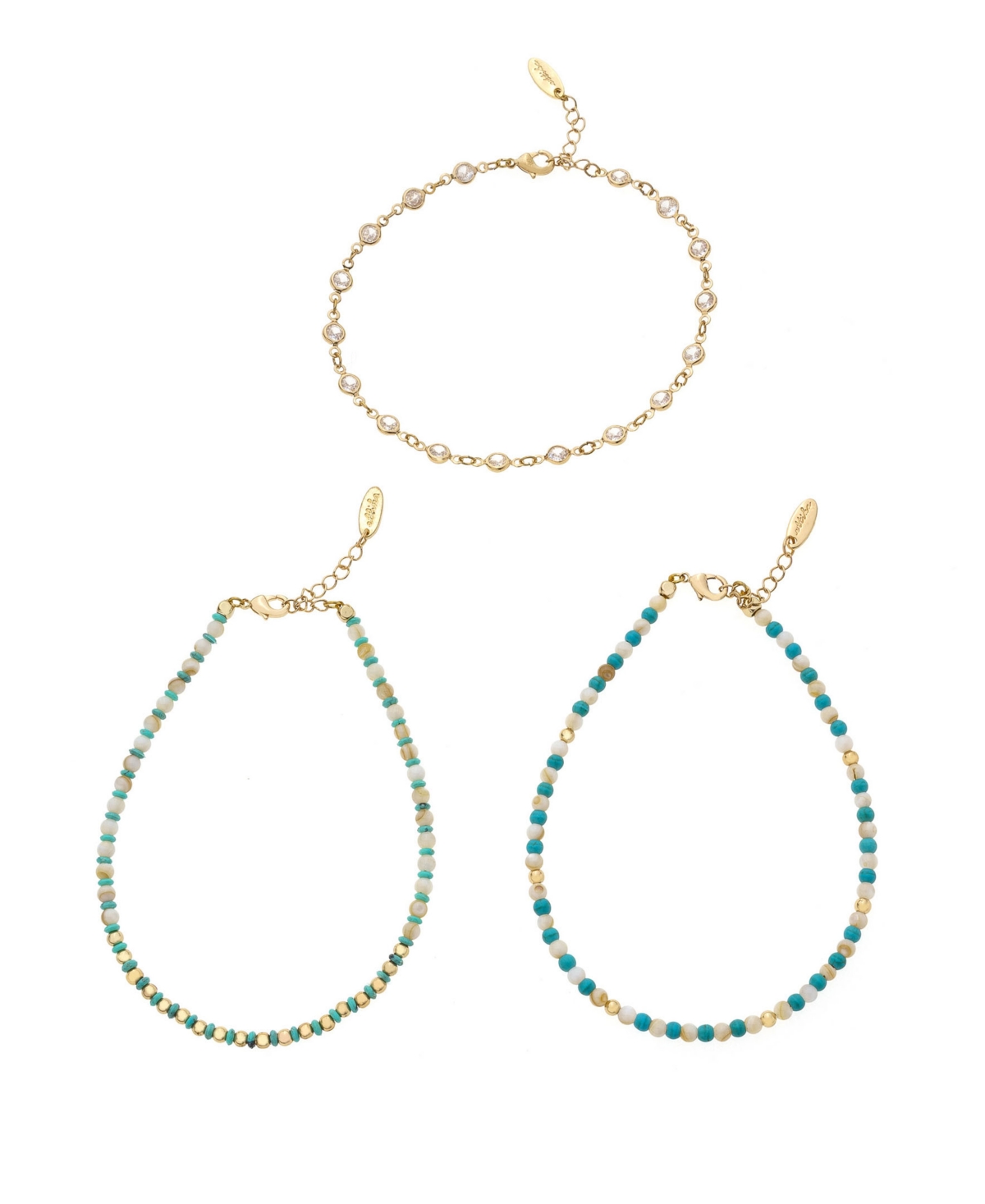 Turquoise and Imitation Pearl Anklet Set - Gold-Tone