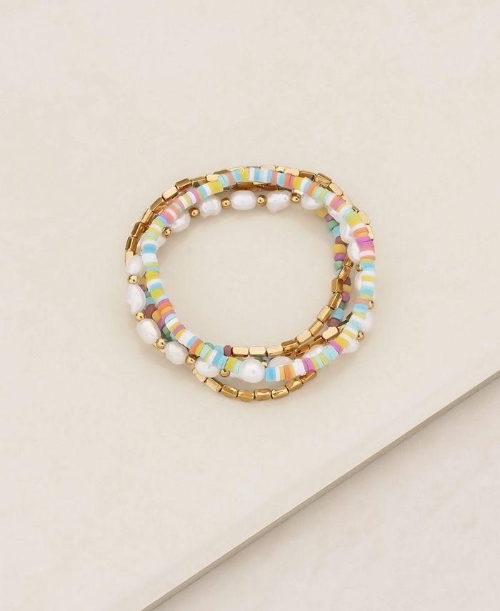 ETTIKA Rainbow and Imitation Pearl Beaded Elastic Bracelet Set - Macy's